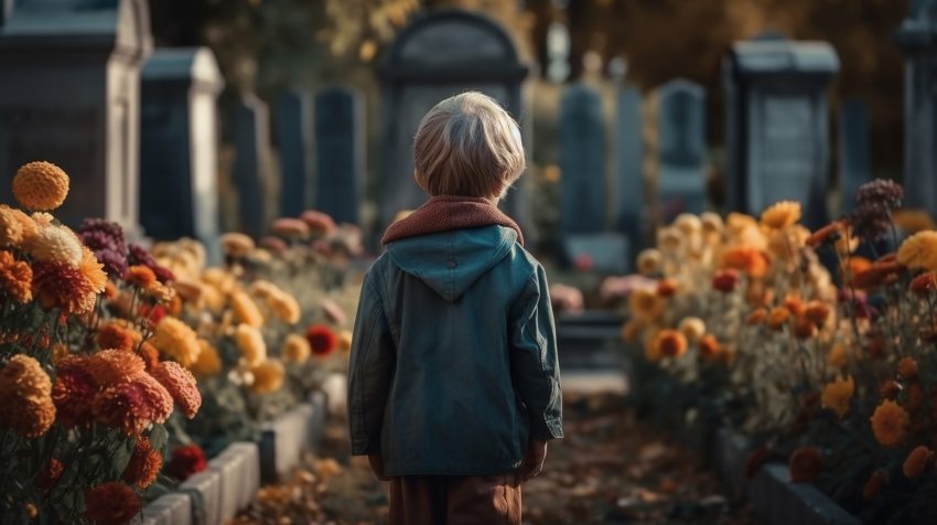 kisgyerek temetőben