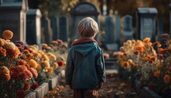 kisgyerek temetőben