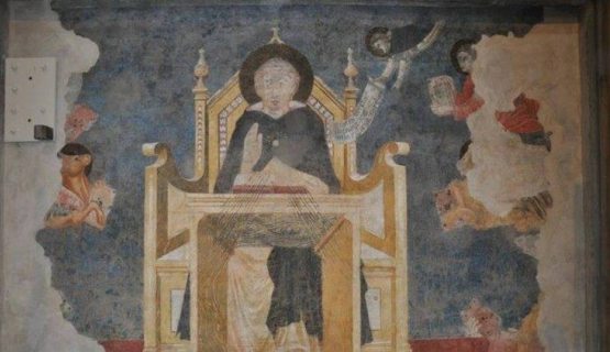     A firenzei Santa Maria Novella-bazilikában talált Aquinói Szent Tamást ábrázoló freskó              