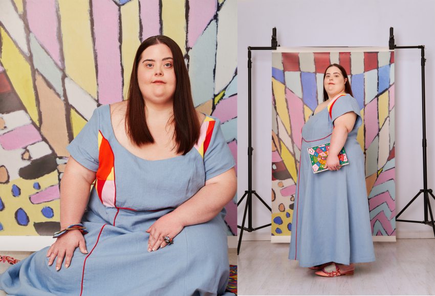 Sőrés Lia festőművész a Dress-codung neki tervezett ruhájában