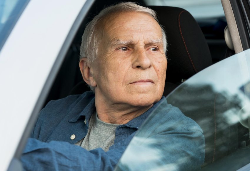idős férfi a volánnál