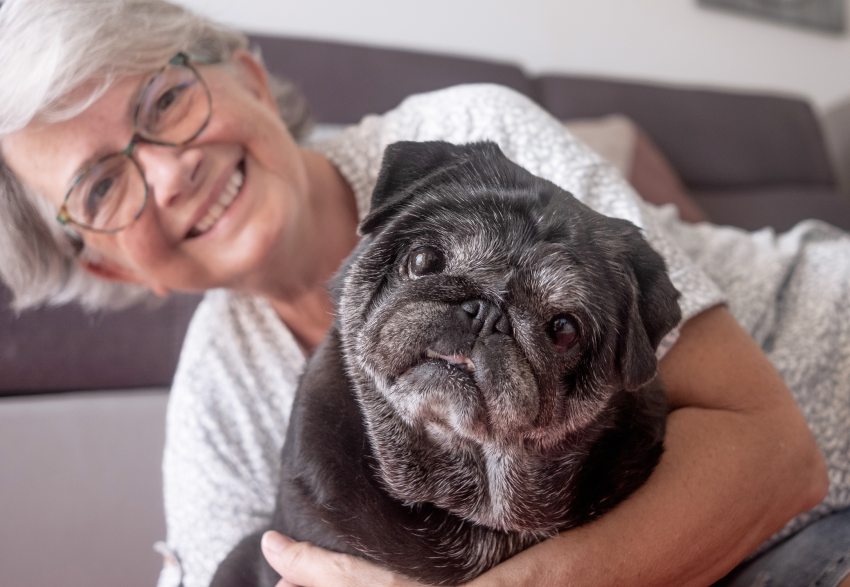 idős nő kutyával