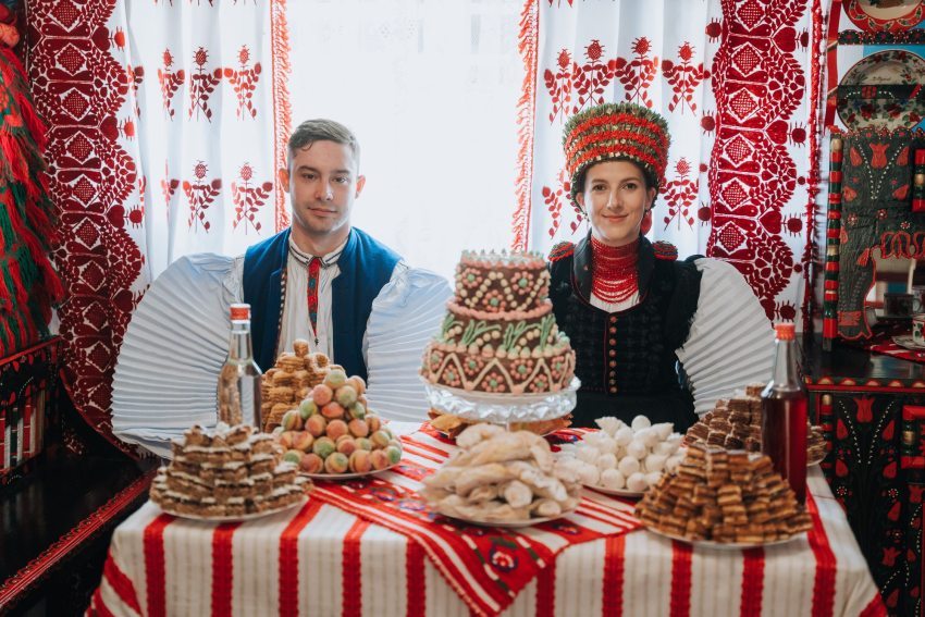 Zsuzsa Enikő Kocsis and her husband after the wedding ceremony in their traditional folk attire