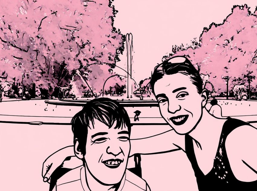 Rusznák Emese és segtője egy rajzon