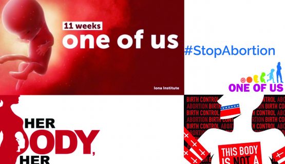 Abortuszt tiltó és támogató plakátok