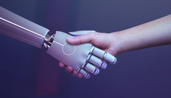 robotpilitikus, egy robot és egy ember keze