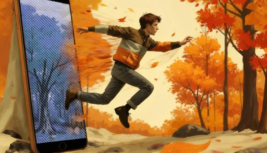Analog November kampányhoz grafika: telefonból kiugró fiú