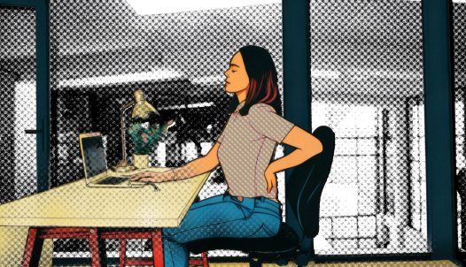 derékfájás ülőmunkát végző nőnél (rajz)