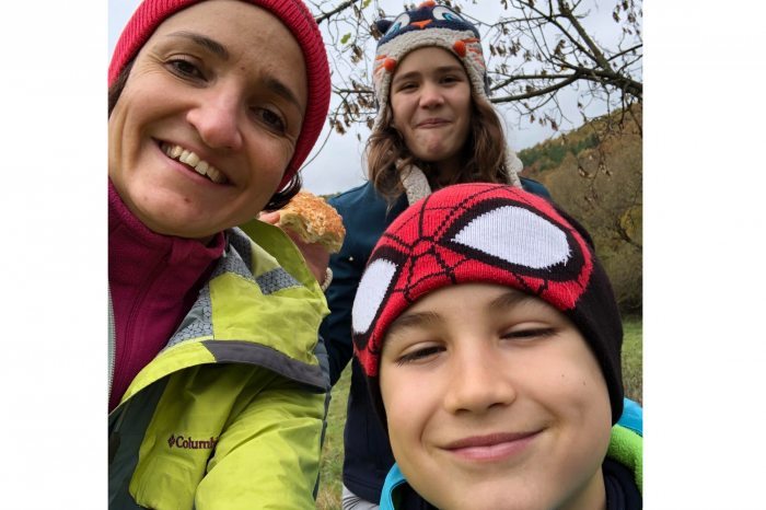 Hilda Sterczer with her children in Katalinpuszta in 2019