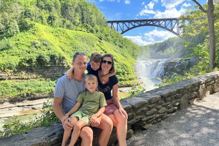 Áron Trufán with his wife and children