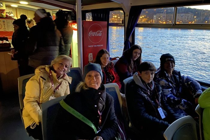 Students on a boat trip on the River Danube