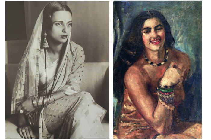 Amrita Shér-Gil in an archive photo and in a self-portrait