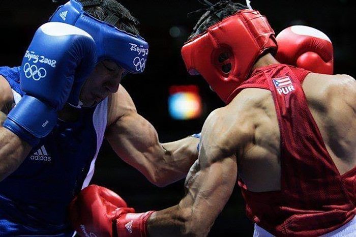 Norbert Kalucza boxing at the Beijing Olympics