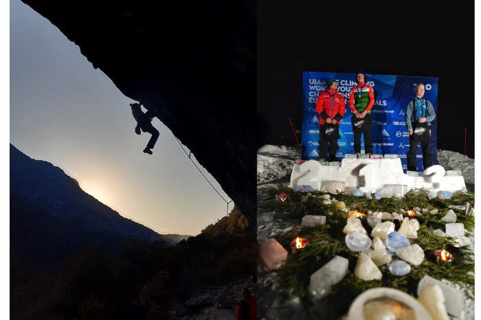 Ernő Róbert Seregi climbing and receiving a gold medal
