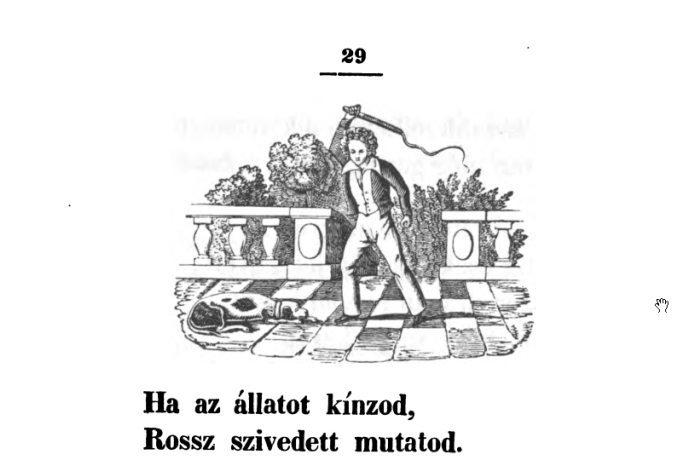 a drawing of a boy hitting a dog with the subscribtion