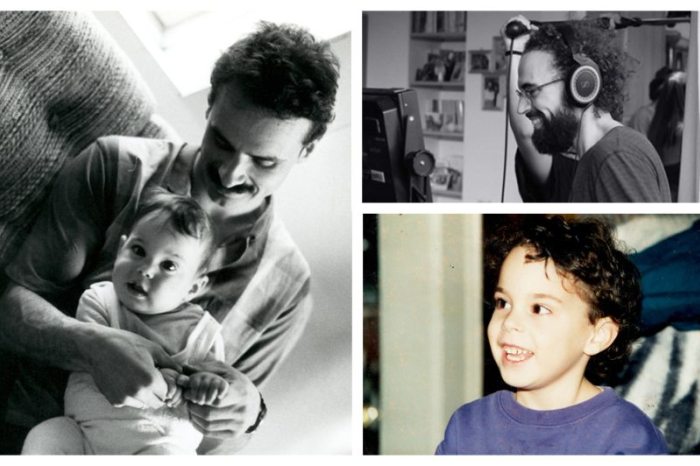 Archive photos of Balázs Szövényi-Lux as a child, with his father, and now