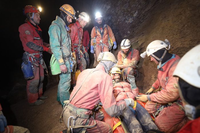 A moment of the rescue in the cave