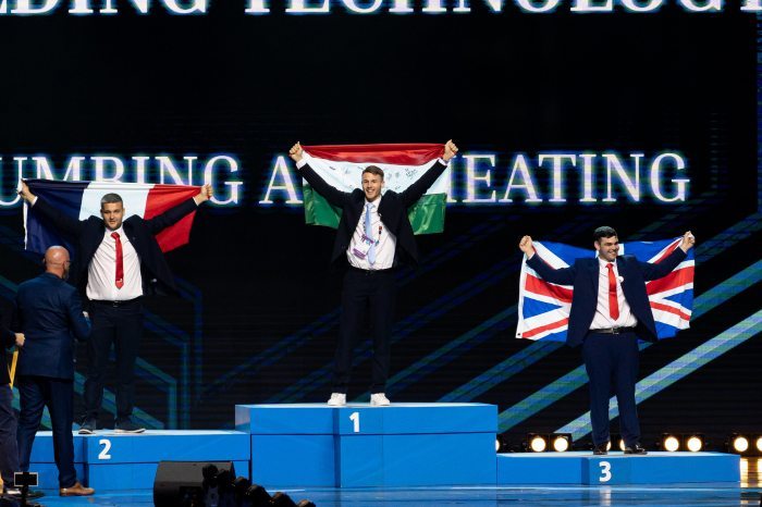 Márton Offner at the top of the podium at the 2023 EuroSkills Championships