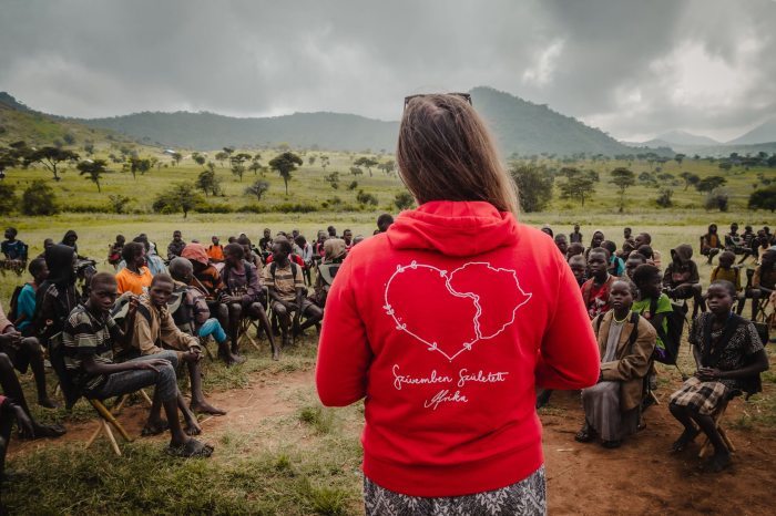 Zsófia at a community school in an isolated tribal area in the poorest region of Uganda, on October 2023, Karamoja, Uganda