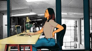 derékfájás ülőmunkát végző nőnél (rajz)