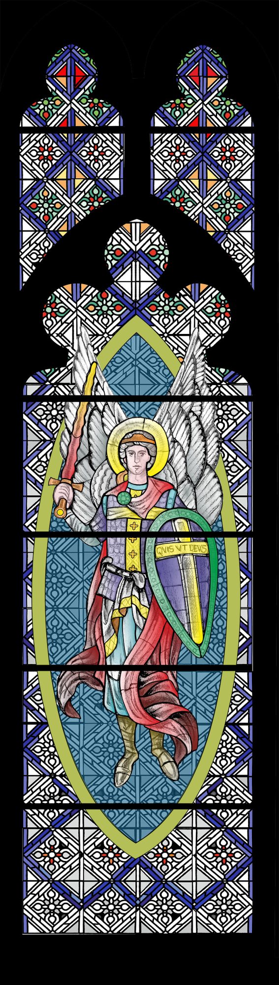 A veszprémi székesegyház Szent Mihály arkangyalt ábrázoló új üvegablaka