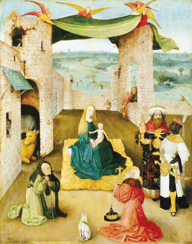 Hieronymus Bosch 1450 körül – 1516): Királyok Imádása. Olaj, fa, 1475 körül, Metropolitan Museum of Art, New York, USA