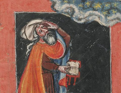 Asztronómust ábrázoló rajz a regensburgi Világkrónikában (1410. k., J. Paul Getty Museum)