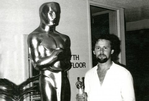Ferenc Rófusz in front of the Oscar Statue