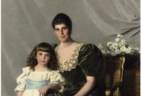 Marie Louise von Wallersee Larisch egyik gyermekével Cherubino Kirchmayr festmenyén