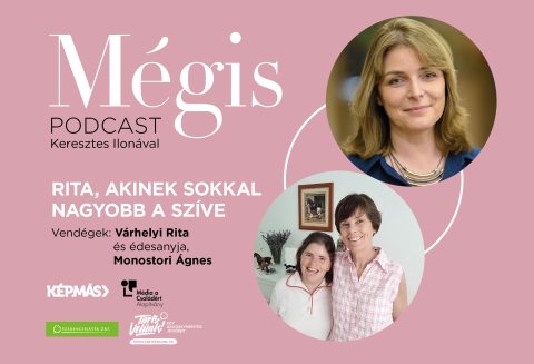 Várhelyi Rita a Mégis podcast plakátján
