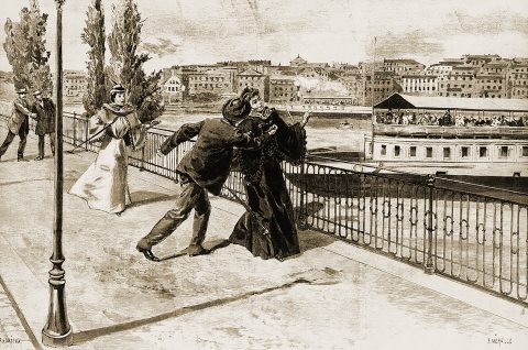 Sisi meggyilkolása egy korabeli rajzon