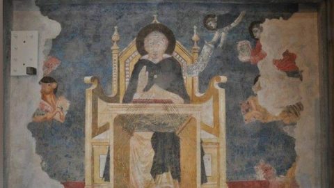     A firenzei Santa Maria Novella-bazilikában talált Aquinói Szent Tamást ábrázoló freskó              