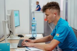 János Hidvégi working at his computer at the EuroSkills Competition