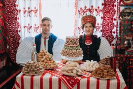 Zsuzsa Enikő Kocsis and her husband after the wedding ceremony in their traditional folk attire